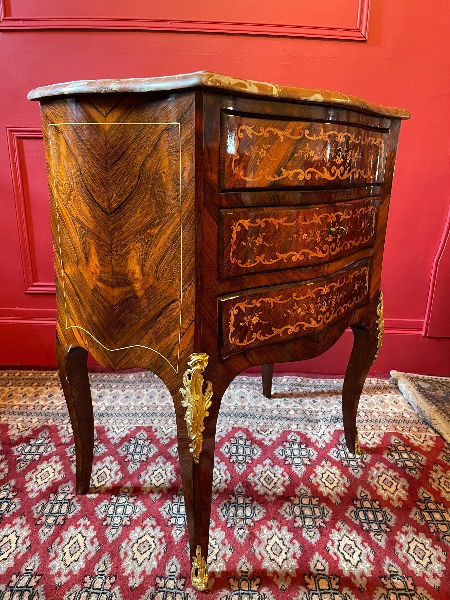Louis XV Style Commode In Marquetry Of Flowers.-photo-2