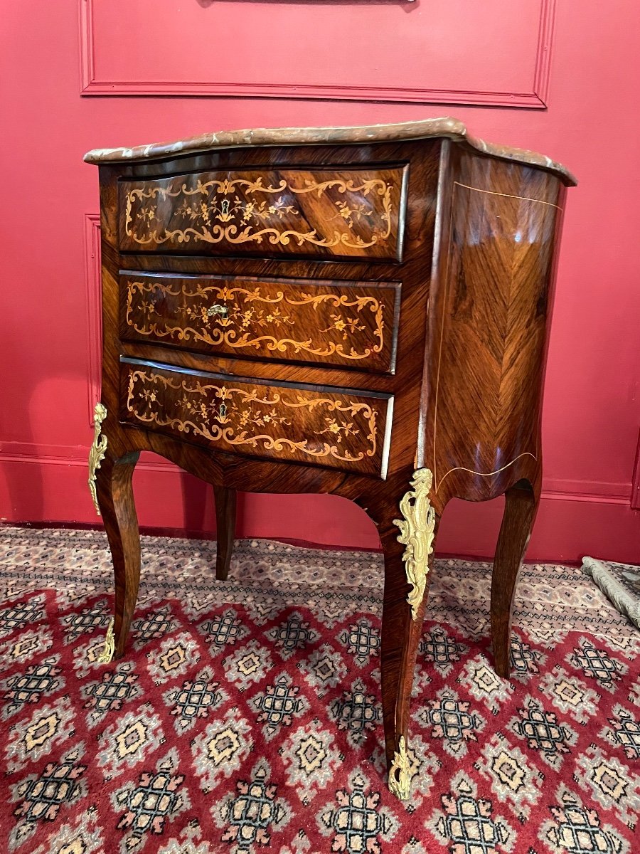 Commode De Style Louis XV En Marqueterie De Fleurs. -photo-5