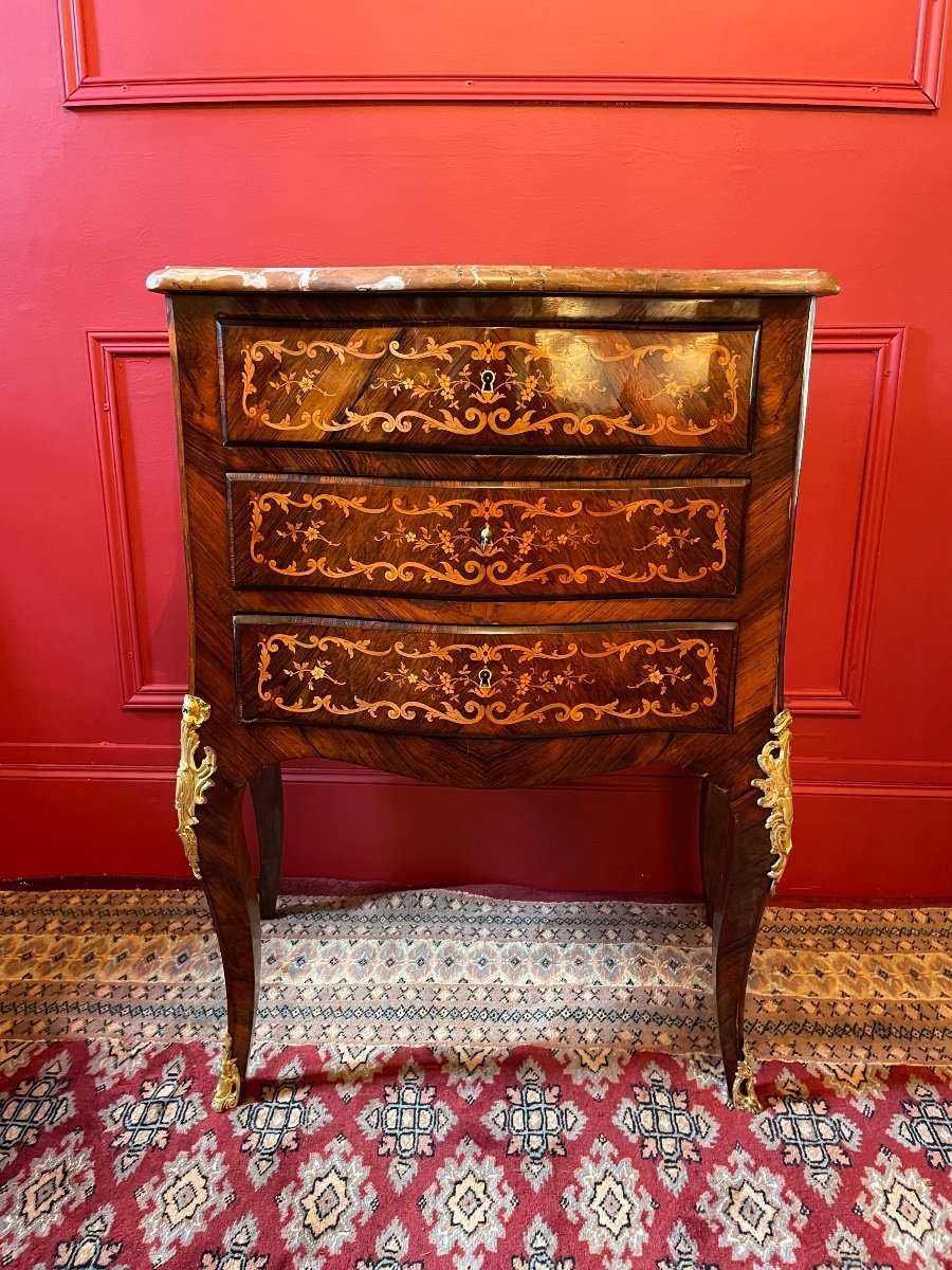 Commode De Style Louis XV En Marqueterie De Fleurs. -photo-7