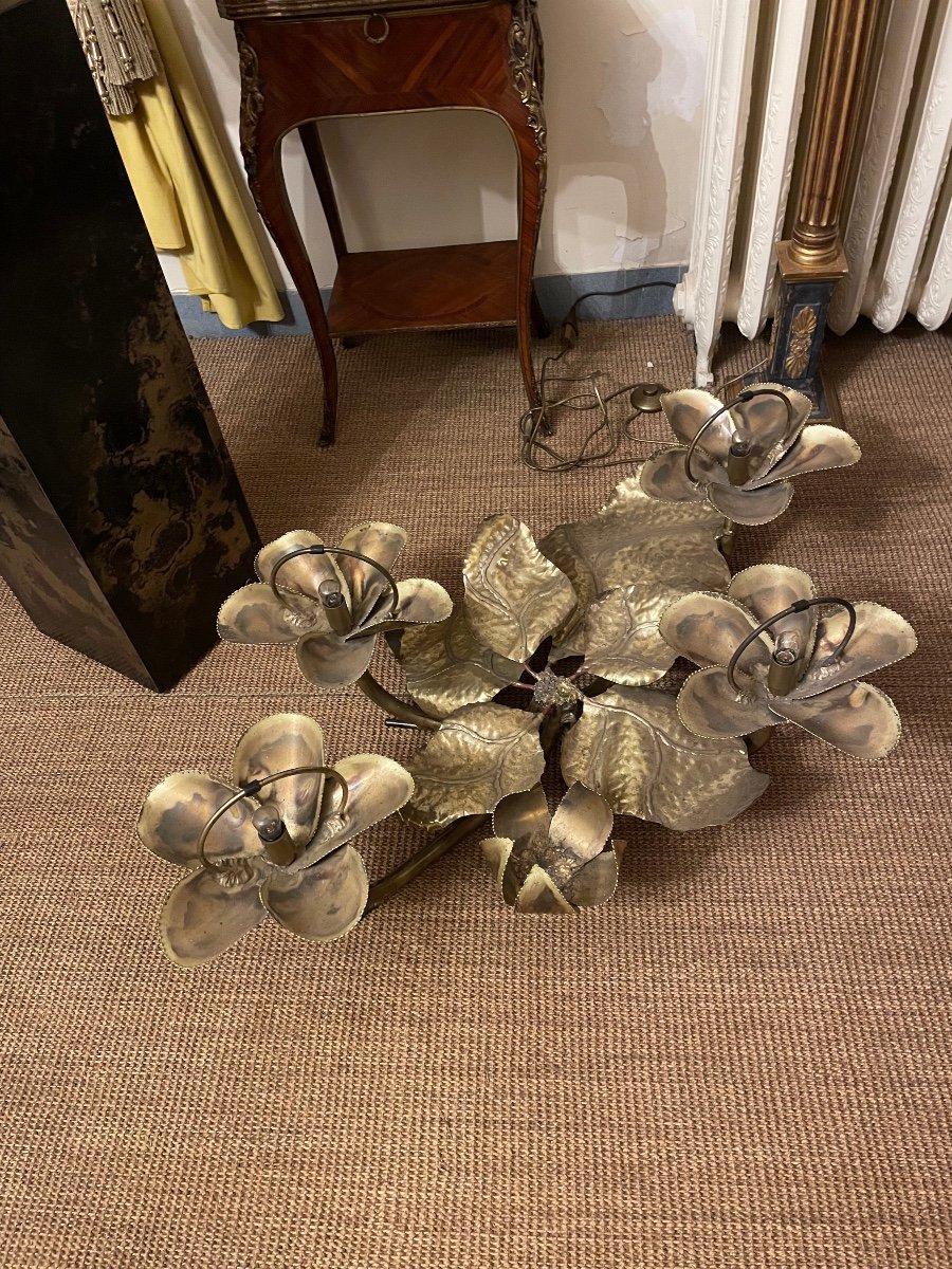 Golden Brass And Glass Water Lily Coffee Table. Maison Honoré Paris' 1980-photo-3