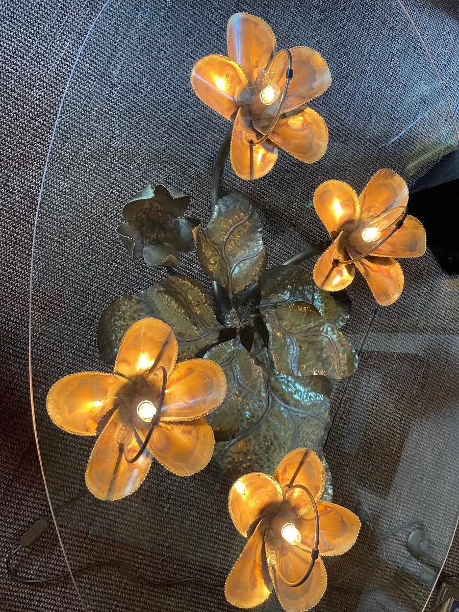 Golden Brass And Glass Water Lily Coffee Table. Maison Honoré Paris' 1980-photo-4