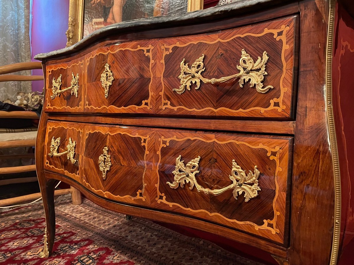 Commode D’époque Louis XV En Marqueterie. -photo-1