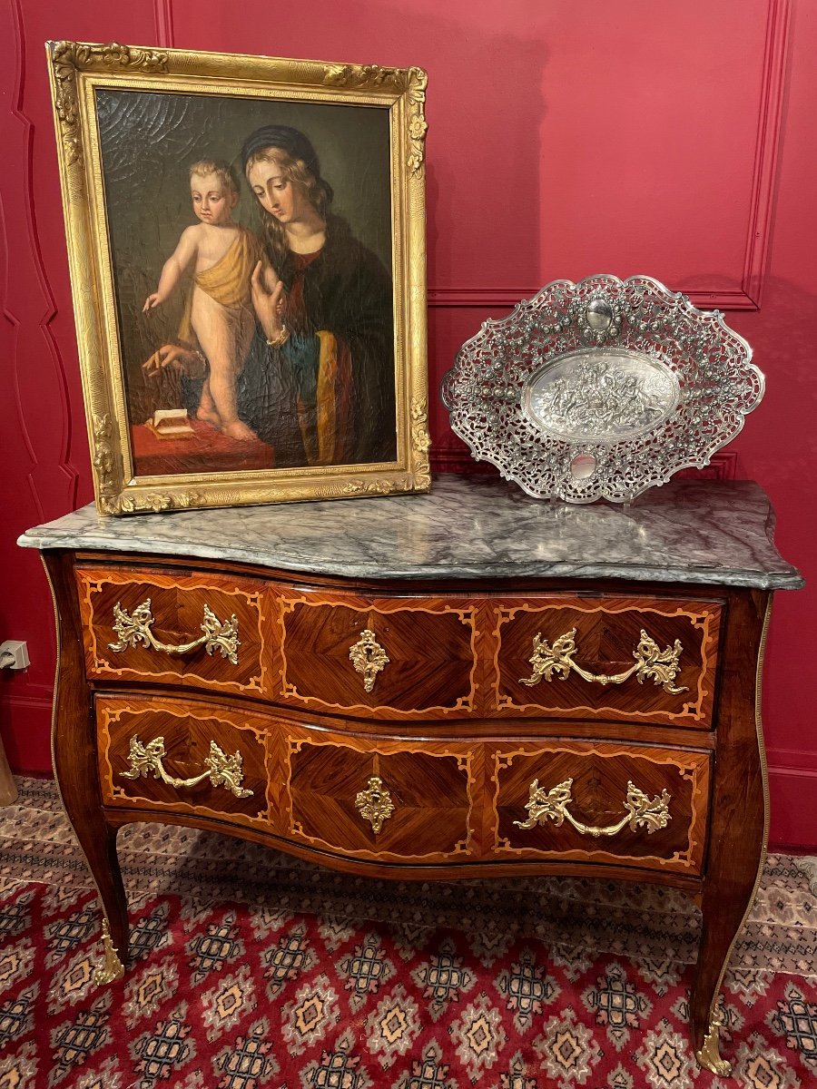 Commode D’époque Louis XV En Marqueterie. -photo-8