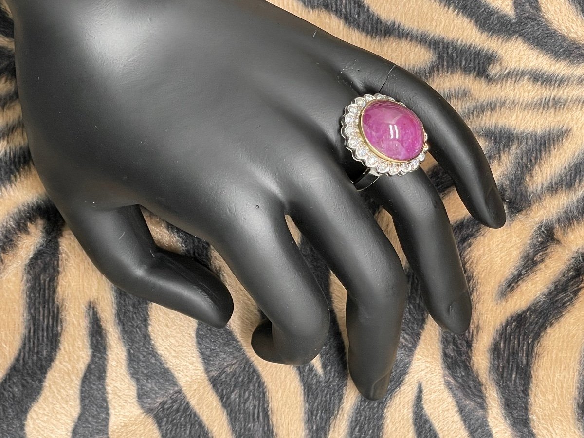 Ruby Cabochon Entourage Diamonds Ring.-photo-4
