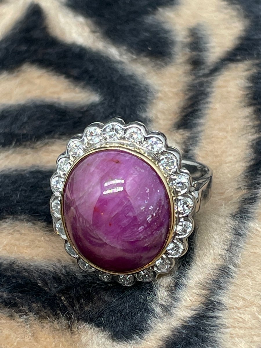 Ruby Cabochon Entourage Diamonds Ring.