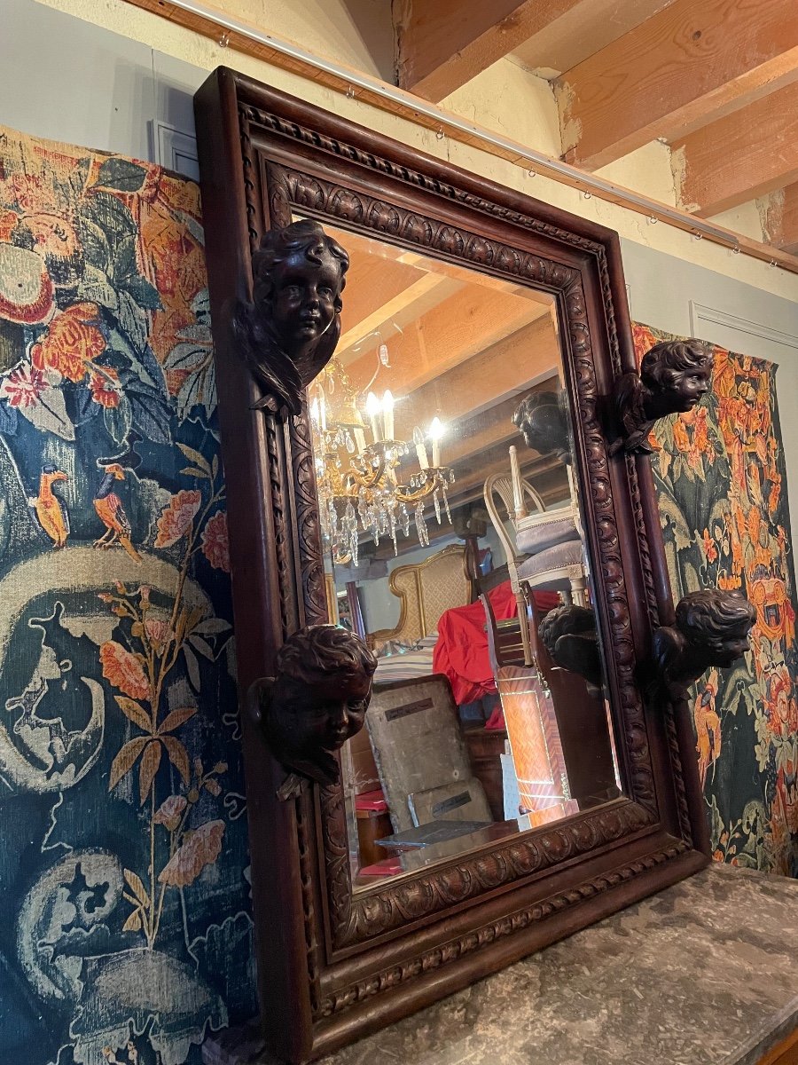 Grand Miroir De Style Renaissance Aux Têtes De Chérubins. -photo-4