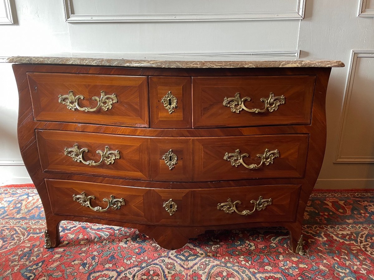 Commode D’époque XVIII Louis XV En Marqueterie.-photo-2