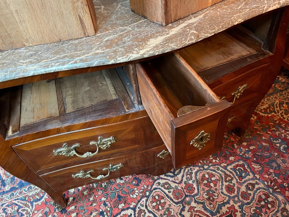 Commode D’époque XVIII Louis XV En Marqueterie.-photo-5