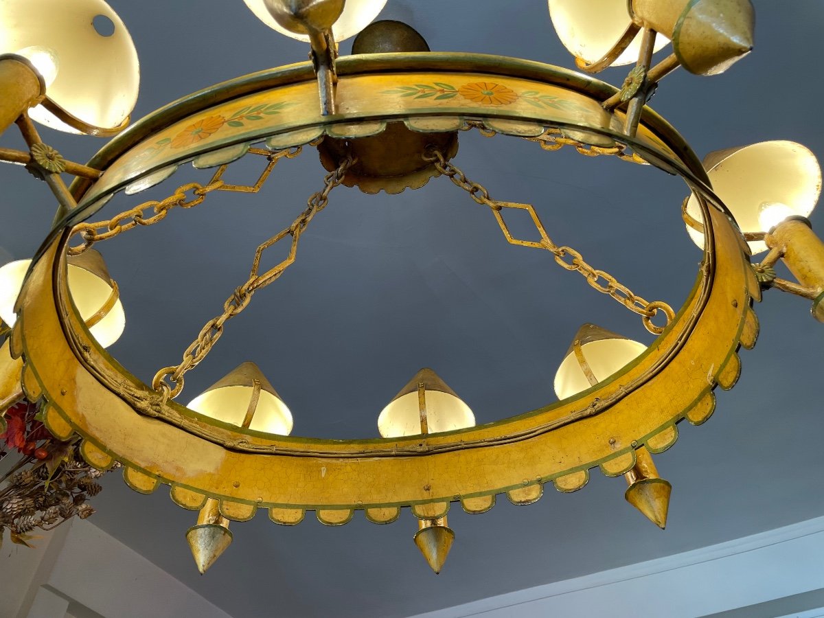 Chandelier With Quinquets In Yellow Sheet-photo-2