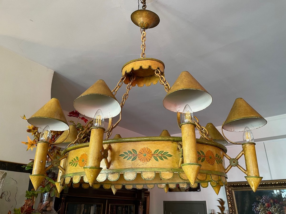 Chandelier With Quinquets In Yellow Sheet-photo-2