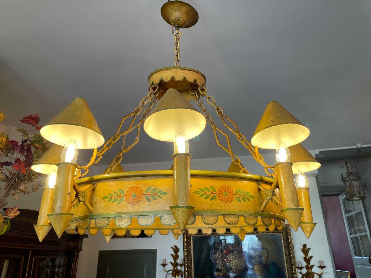 Chandelier With Quinquets In Yellow Sheet