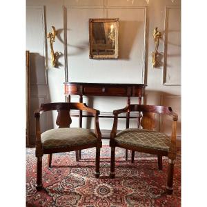 Pair Of Empire Style Mahogany Office Armchairs.