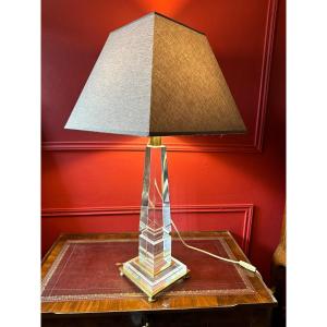 Obelisk Lamp In Altuglass And Gilt Bronze 1980'