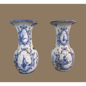Pair Of Delft Earthenware Vases. 