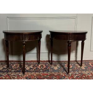 Pair Of Half-moon Mahogany Bedside Tables. 