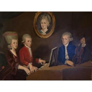 " La famille Mozart" huile sur toile d'après Johann Nepomuk  della croce. 