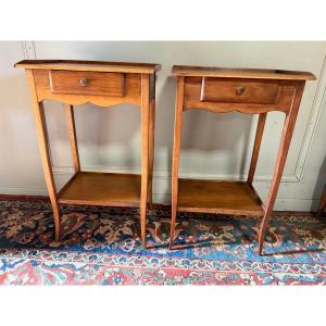 A Pair Of Transition-style Nightstands Made Of Natural Wood. 