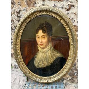 Portrait d'une femme de qualité. Huile sur toile.XIXème siècle.