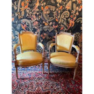 Pair Of Louis XVI Style Cabriolet Armchairs.