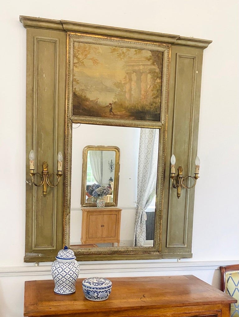 Trumeau Mirror With Lamps And Oil Painting On Canvas - Louis XVI Period - 18th - France-photo-4