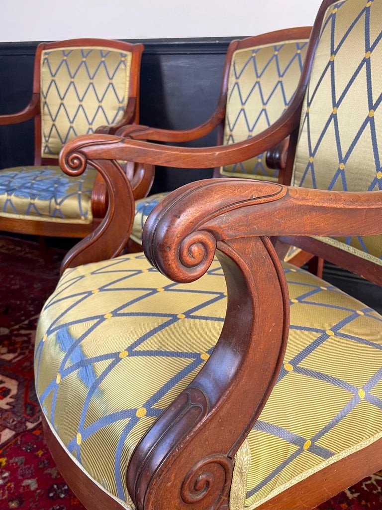 Suite De 4 Fauteuils En Acajou, époque Restauration, 19ème Siècle - France -photo-3