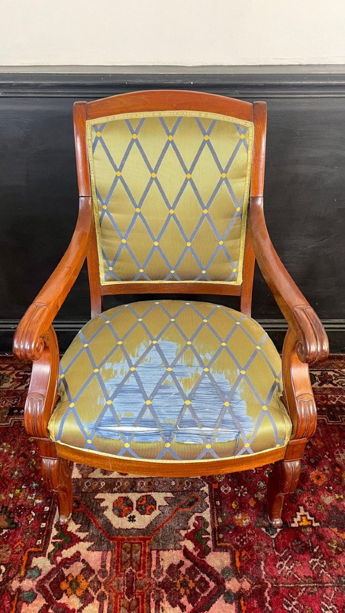 Suite De 4 Fauteuils En Acajou, époque Restauration, 19ème Siècle - France -photo-1