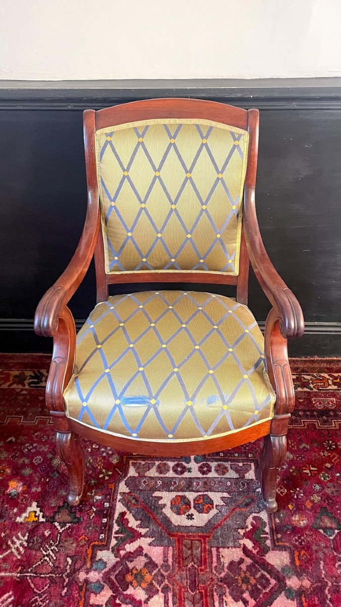 Suite De 4 Fauteuils En Acajou, époque Restauration, 19ème Siècle - France -photo-2