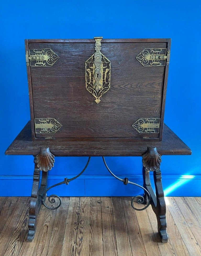 Travel Cabinet - Bargueno Office - Spain And England - Early 20th Century - Arts And Craft-photo-3