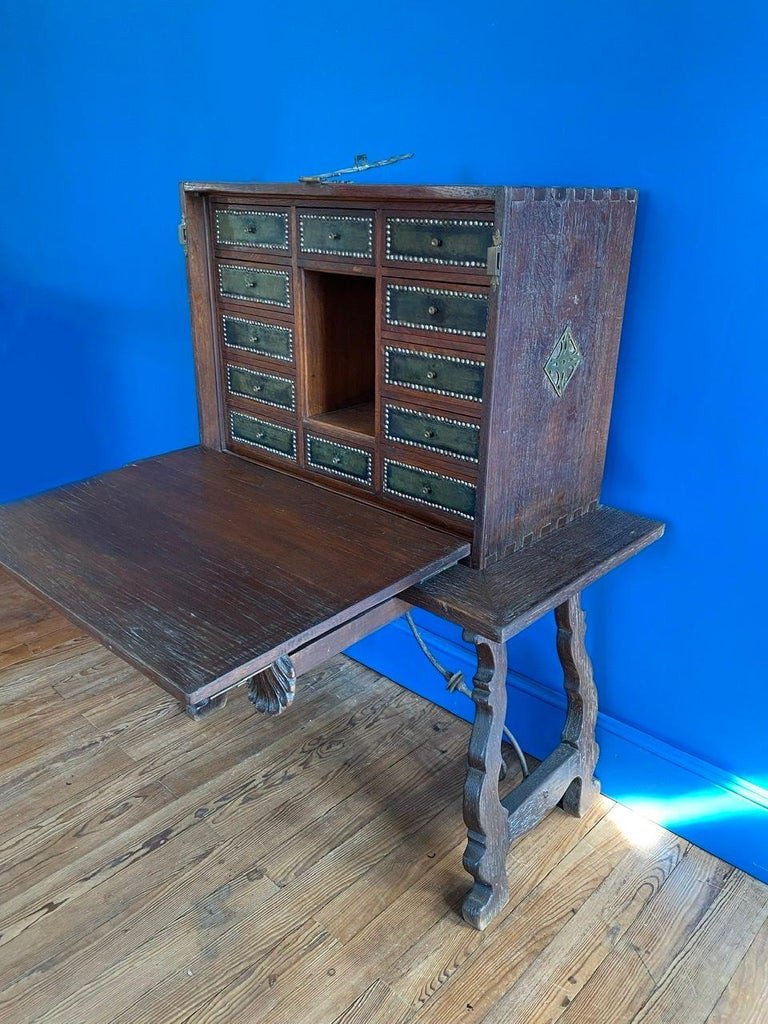 Travel Cabinet - Bargueno Office - Spain And England - Early 20th Century - Arts And Craft-photo-4