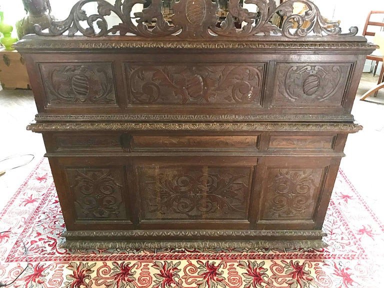 Bureau Néo-renaissance En Bois Sculpté Main Style Henri II Vers 1870-photo-1