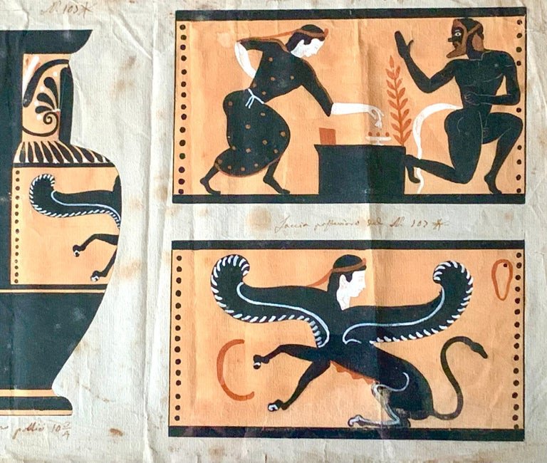 Set Of Four Study Drawings Of Archaeological Piece Greek Vases - 18th Century Italy-photo-1
