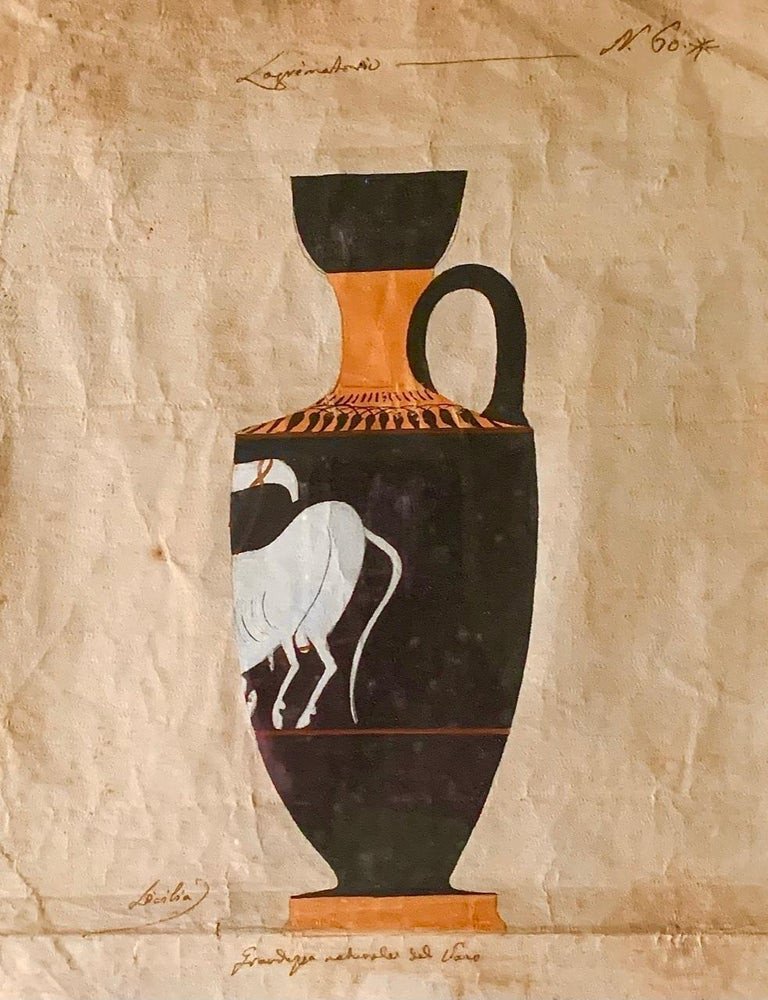Set Of Four Study Drawings Of Archaeological Piece Greek Vases - 18th Century Italy-photo-3