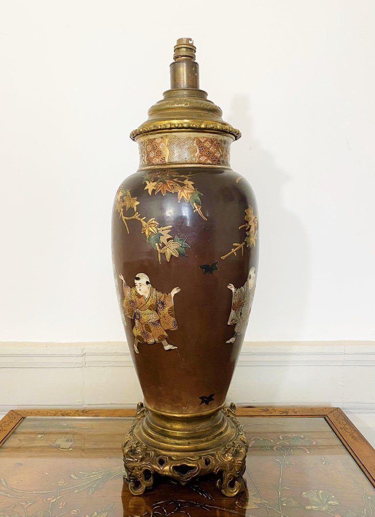 Japanese Vase In Satsuma Porcelain And Bronze Transformed Into A Lamp 19th Century-photo-2