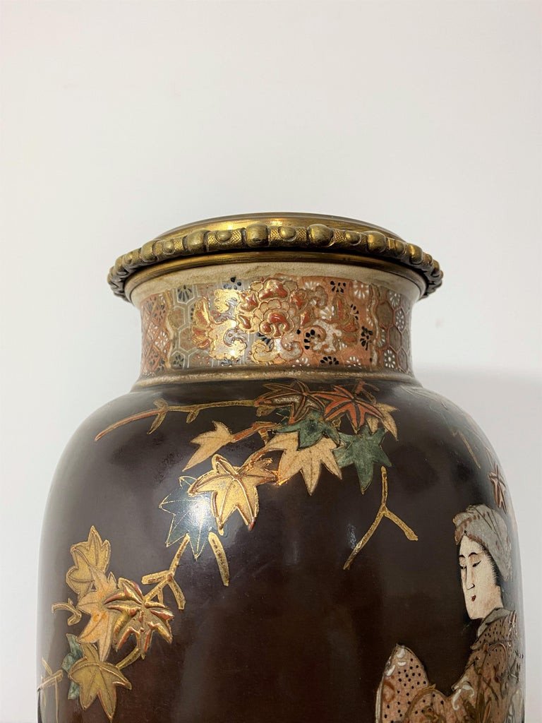 Japanese Vase In Satsuma Porcelain And Bronze Transformed Into A Lamp 19th Century-photo-4