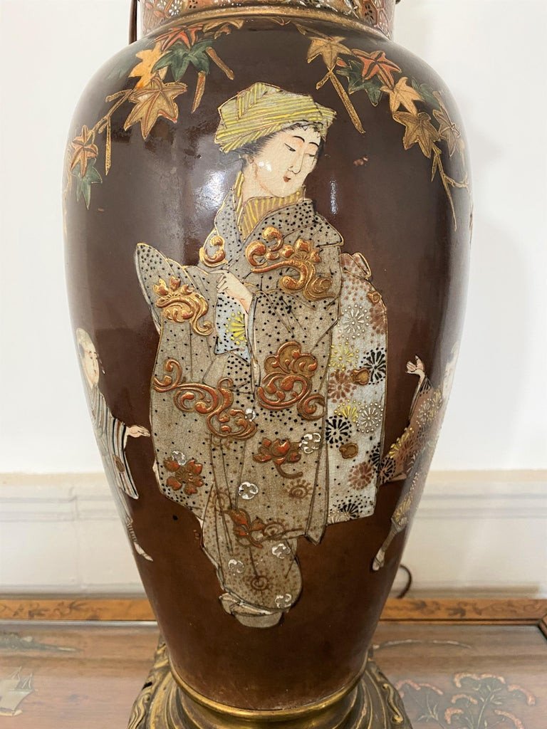Japanese Vase In Satsuma Porcelain And Bronze Transformed Into A Lamp 19th Century-photo-1