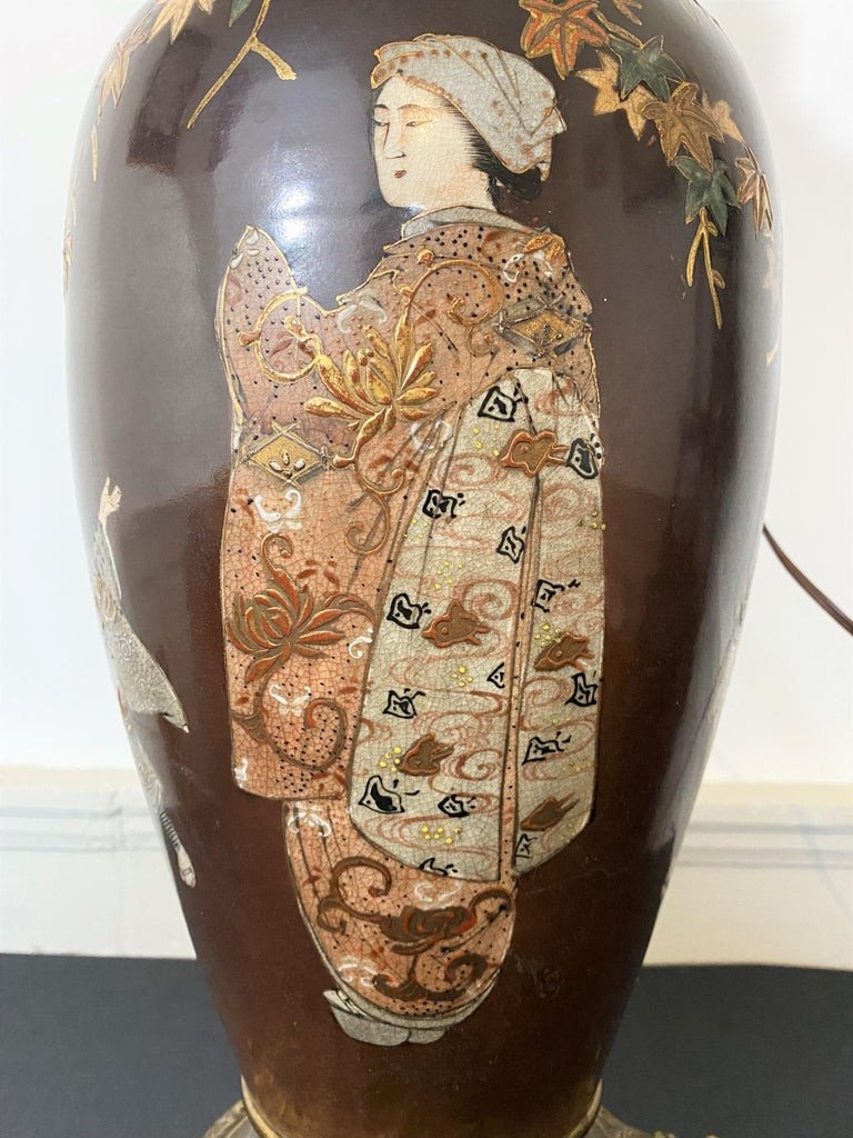 Japanese Vase In Satsuma Porcelain And Bronze Transformed Into A Lamp 19th Century-photo-7