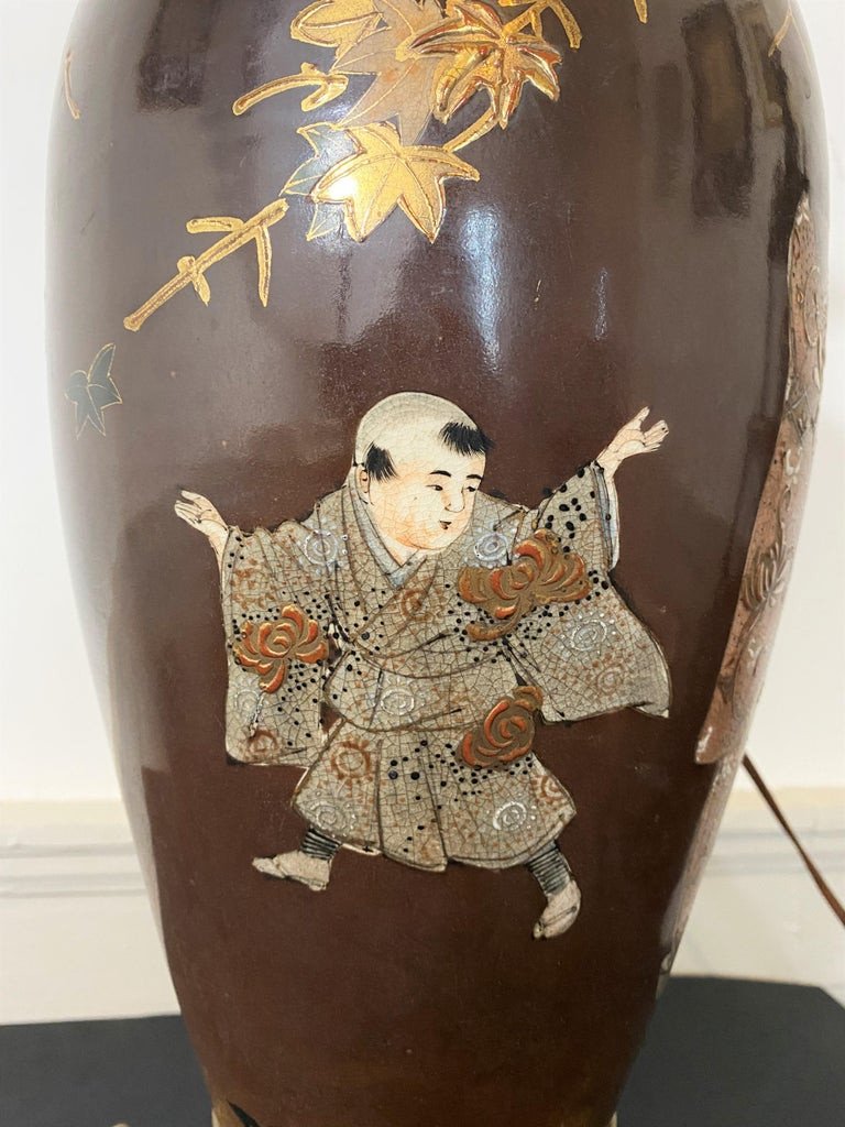 Japanese Vase In Satsuma Porcelain And Bronze Transformed Into A Lamp 19th Century-photo-8