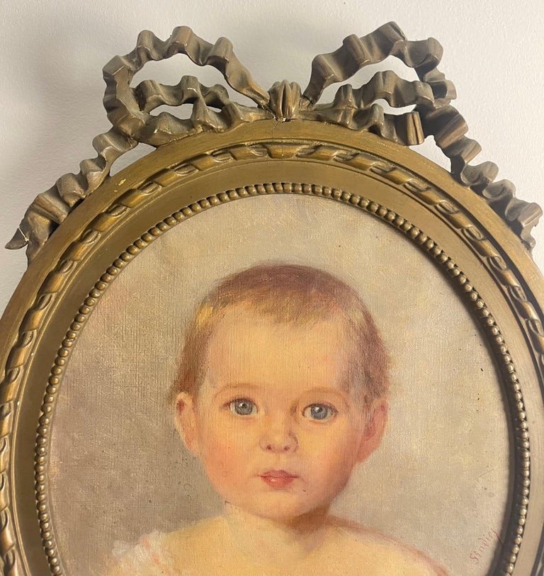 Portrait Of Baby / Young Child - Painting - Oil On Canvas Signed - Framed - France 19th-photo-4