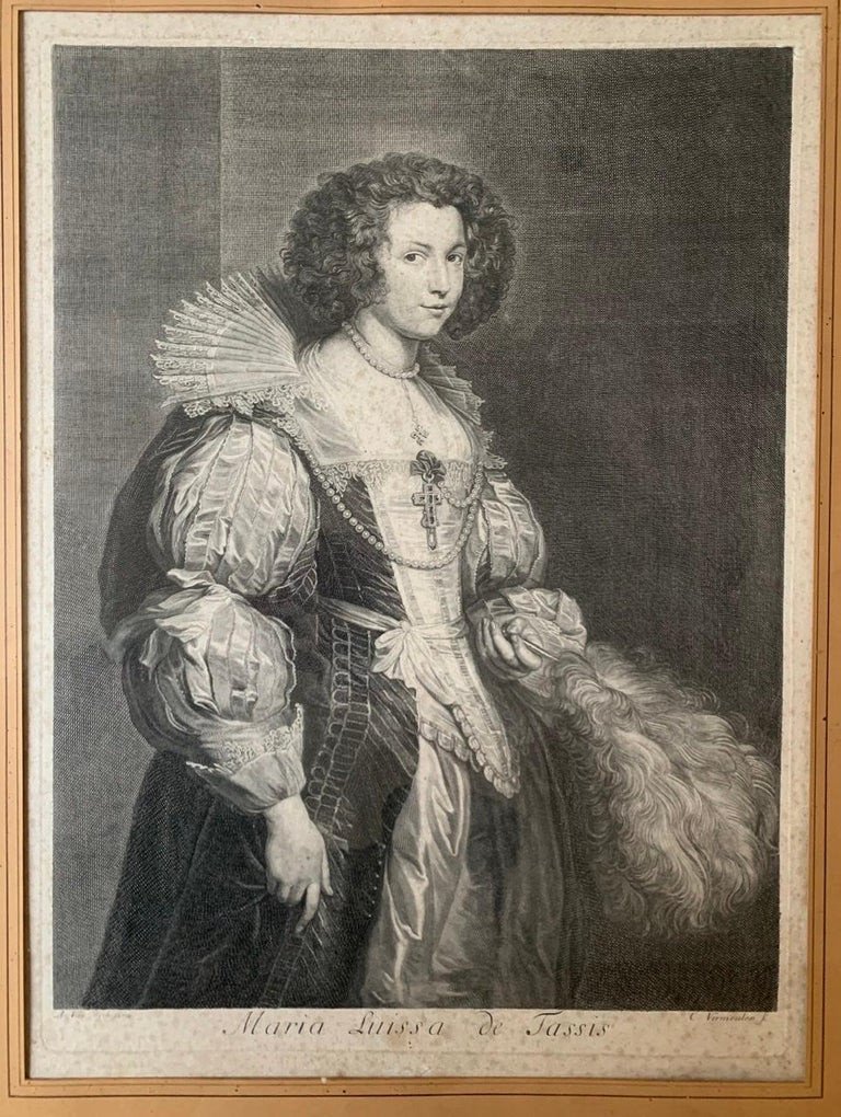 A. Van Dyck "maria Luissa De Tassis" Engraving By C. Vermeulen - 17th Century - Belgium-photo-1