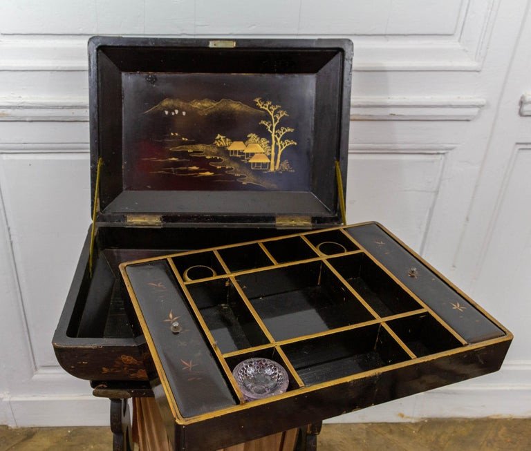 Table De Travail Laquée, Table d'Appoint, Meuble De Couture En Accordéon, 19ème Siècle France-photo-2