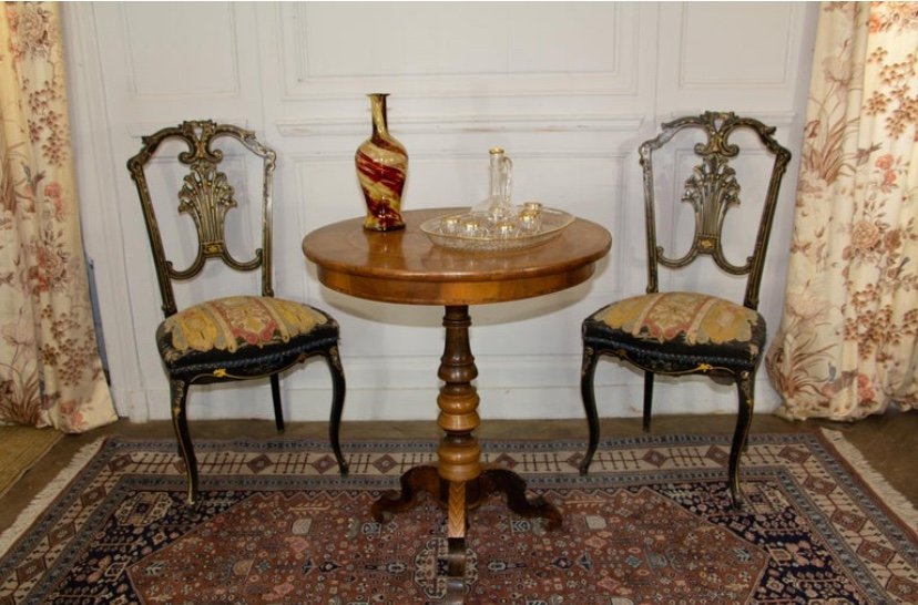 Pedestal Table - Tripod Pedestal Table In Marquetry And Mixed Wood, Italy, 19th Century-photo-3