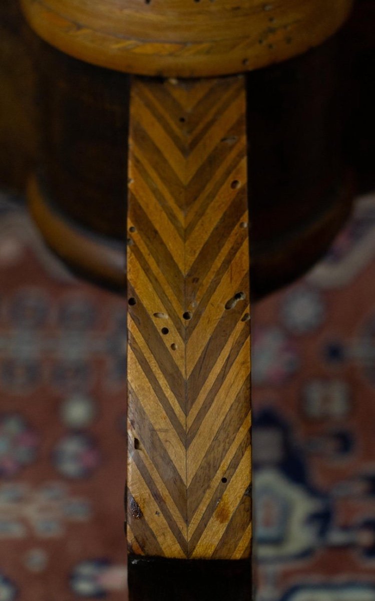 Pedestal Table - Tripod Pedestal Table In Marquetry And Mixed Wood, Italy, 19th Century-photo-2