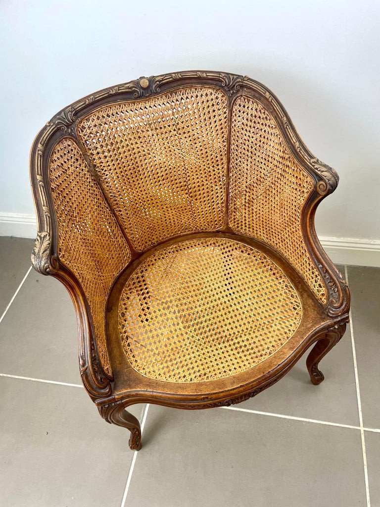 Carved And Caned Bergere Office Armchair - Louis XV Style - 19th Century France-photo-4