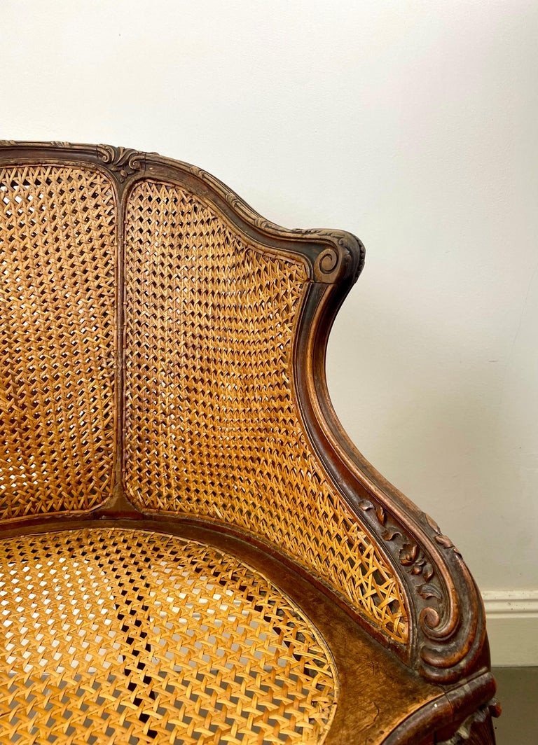 Carved And Caned Bergere Office Armchair - Louis XV Style - 19th Century France-photo-2