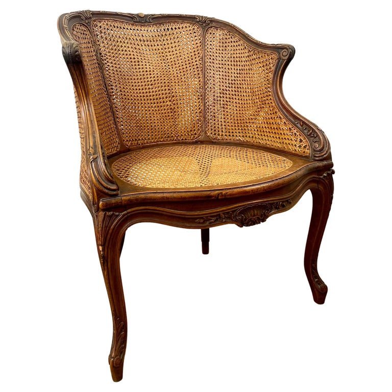 Carved And Caned Bergere Office Armchair - Louis XV Style - 19th Century France