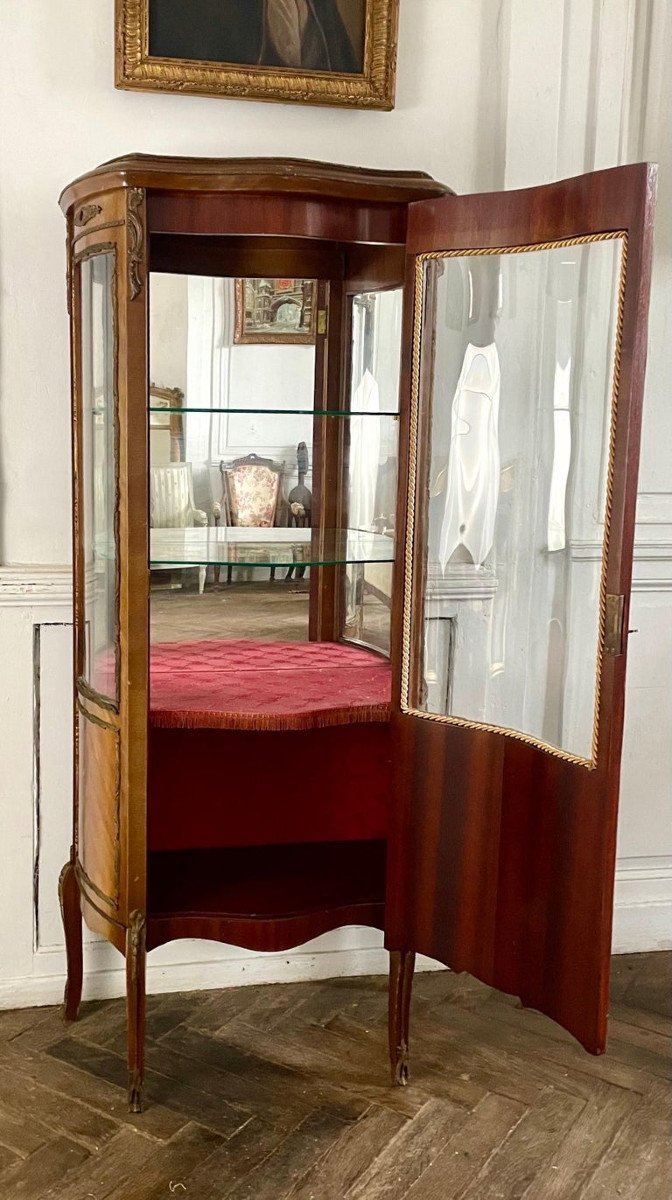 Mahogany Marquetry Showcase Cabinet With Mirror And Bronze - Louis XV Style - Napoleon III Period-photo-4
