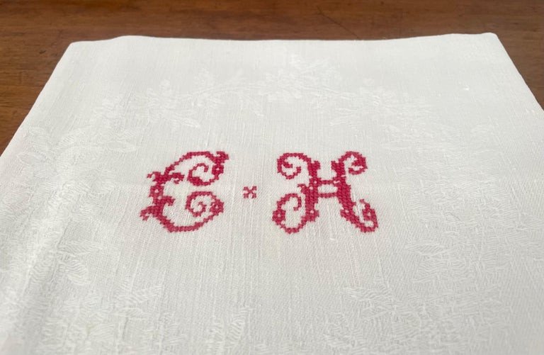 Service Of A Tablecloth And Its 12 Monogram Embroidered White Damask Napkins - 1900-photo-5