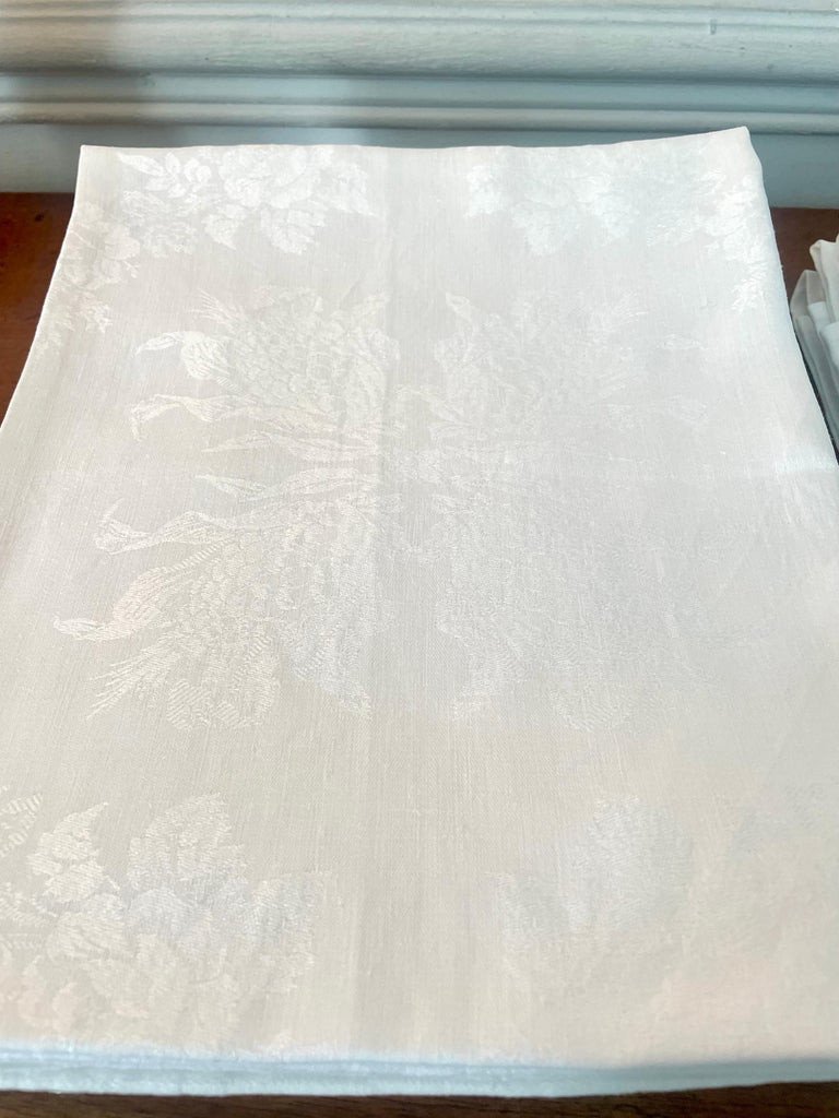Set Of 24 Large White Linen Damask Napkins - Not Monogrammed - 1900 France-photo-4