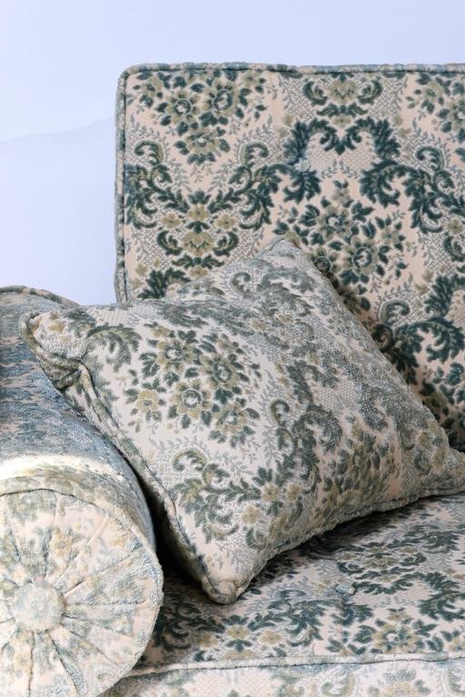 Louis XVI Style Bench Sofa In Green Blue White Velvet - Late 19th Century-photo-2
