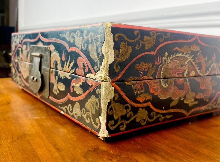 Chinese Box In Black Lacquered Wood - Imperial Dragons - Ming Wanli Period 17th-photo-3